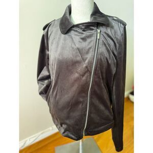 LC Lauren Conrad Women's Black Velvet Moto Jacket Size M